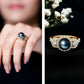 7.5 Carat Round Black Pearl Engagement Ring with Moissanite Accent