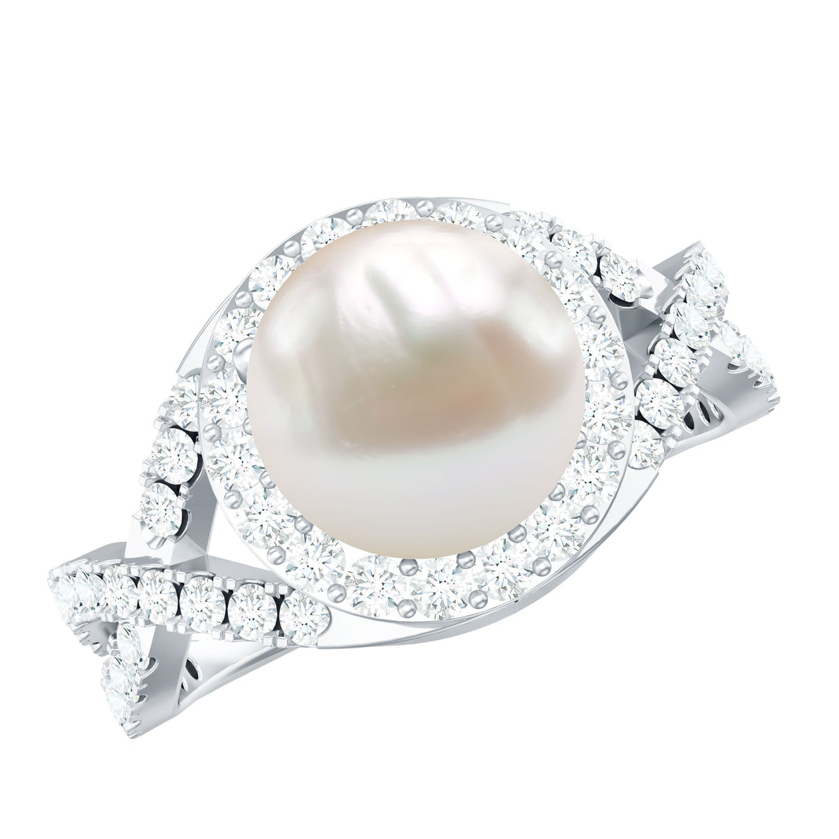 7.4 Carat Freshwater Pearl Engagement Ring with Moissanite Crossover Shank