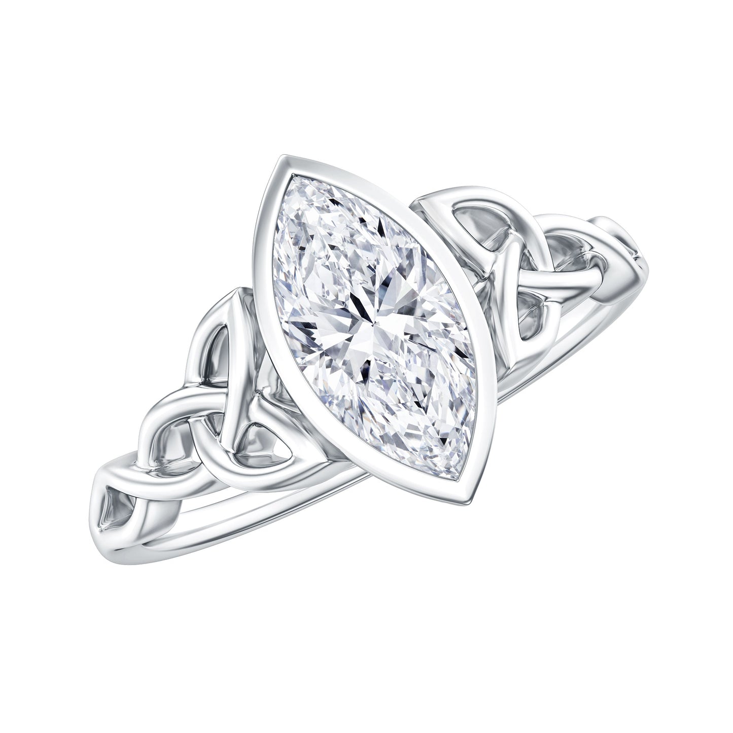 Anillo de Compromiso de Moissanita Corte Marquesa de 1 Quilate con Engaste de Bisel
