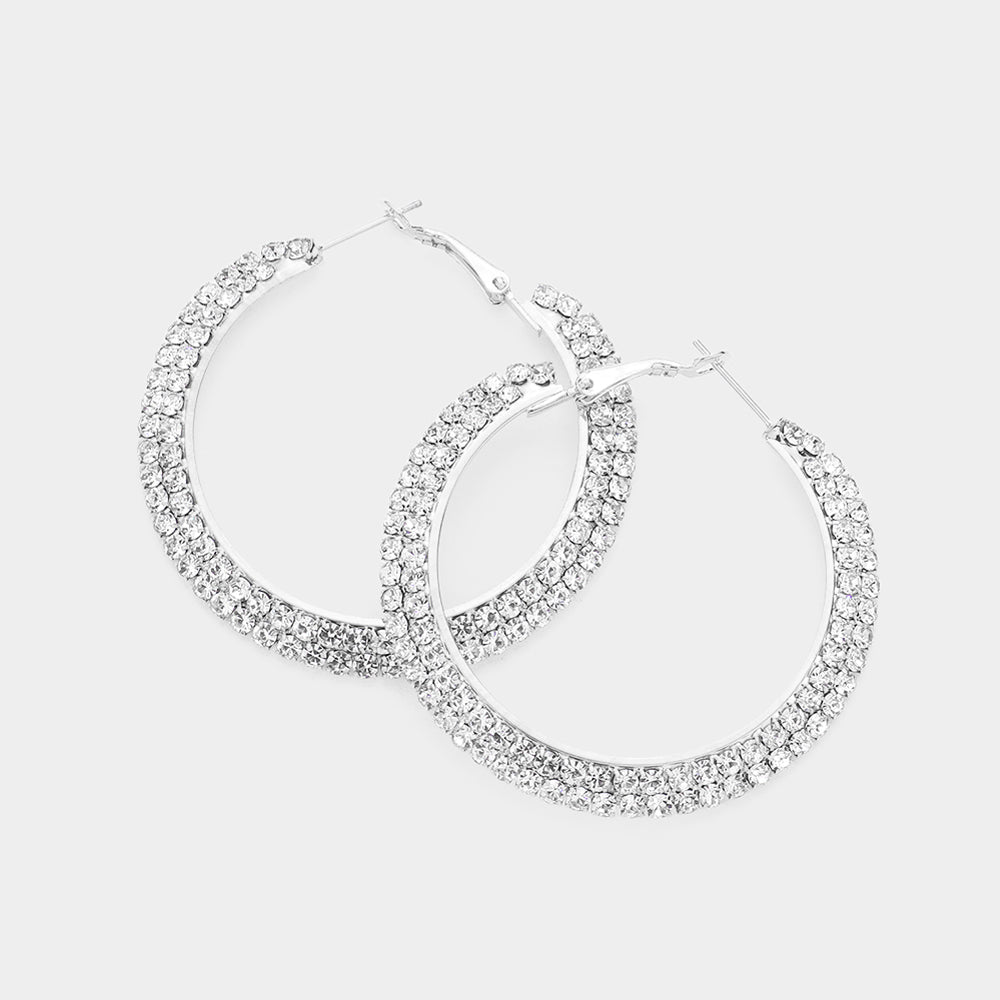 Crystal Rhinestone 2 Inch Hoop Earrings