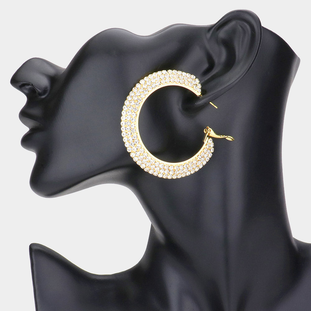 Aretes de aro de 2,2 pulgadas con diamantes de imitación de cristal