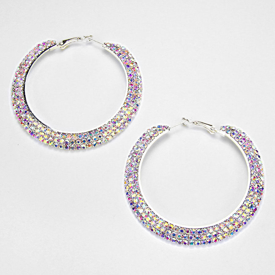 Crystal Rhinestone 2.5 Inch Hoop Earrings