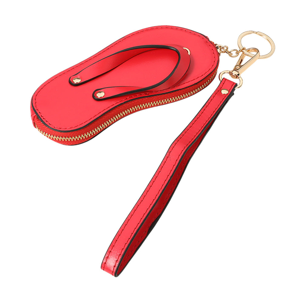 Faux Leather Flip-flop Mini Wristlet Bag Charm Coin Purse