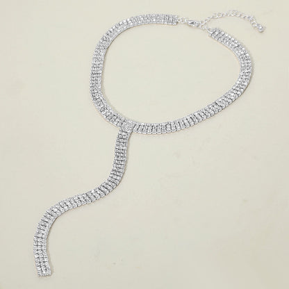 Silver Dipped Y Shaped Rhinestone Necklace