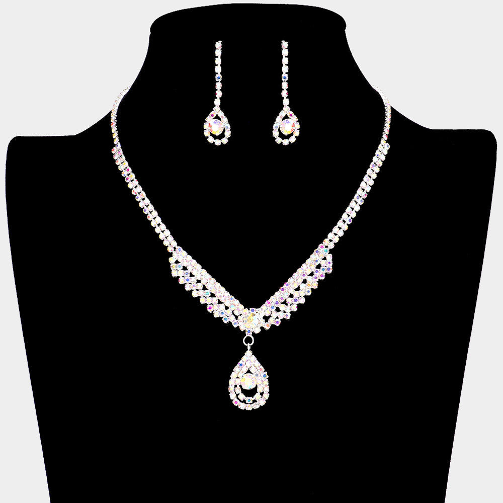 Crystal Rhinestone Teardrop Pave Necklace