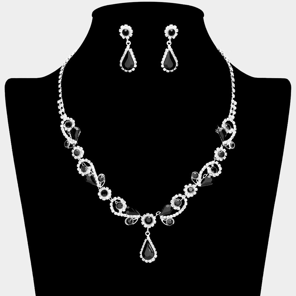 Teardrop Pendant Flower Pointed Rhinestone Paved Necklace