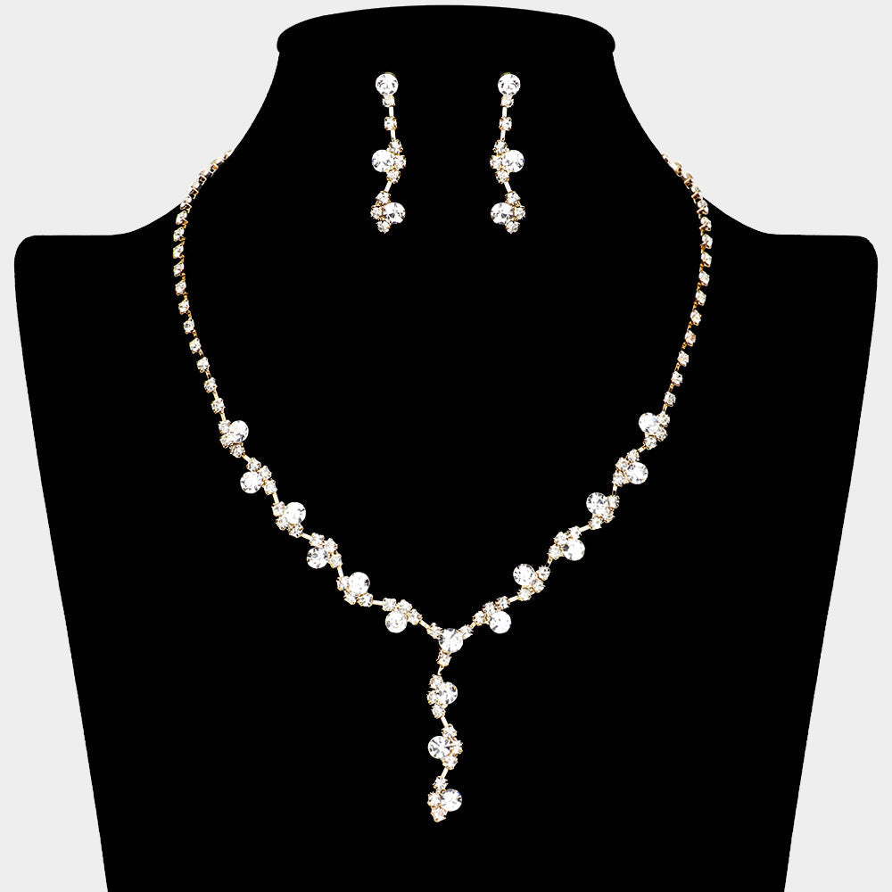 Floral Vine Lariat Rhinestone Paved Necklace