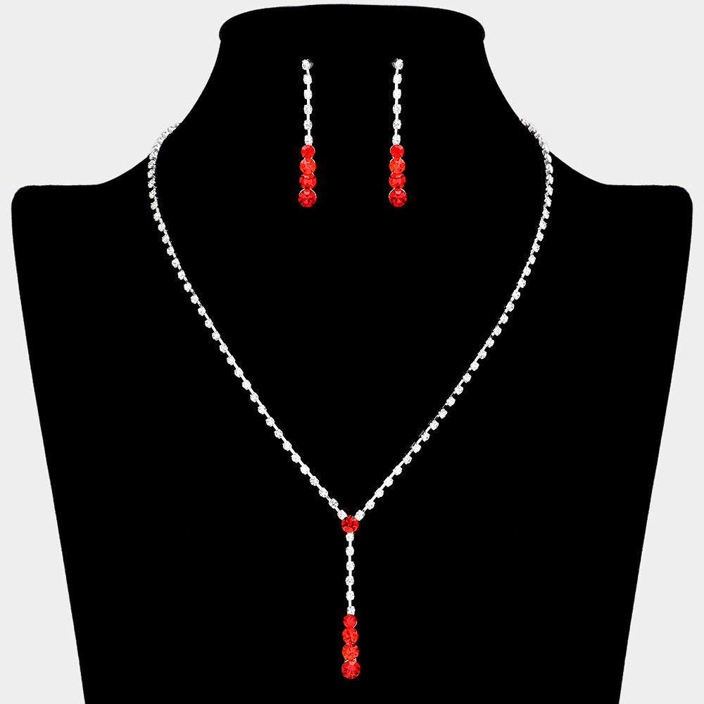 Round Stone Accented Rhinestone Paved Y Necklace