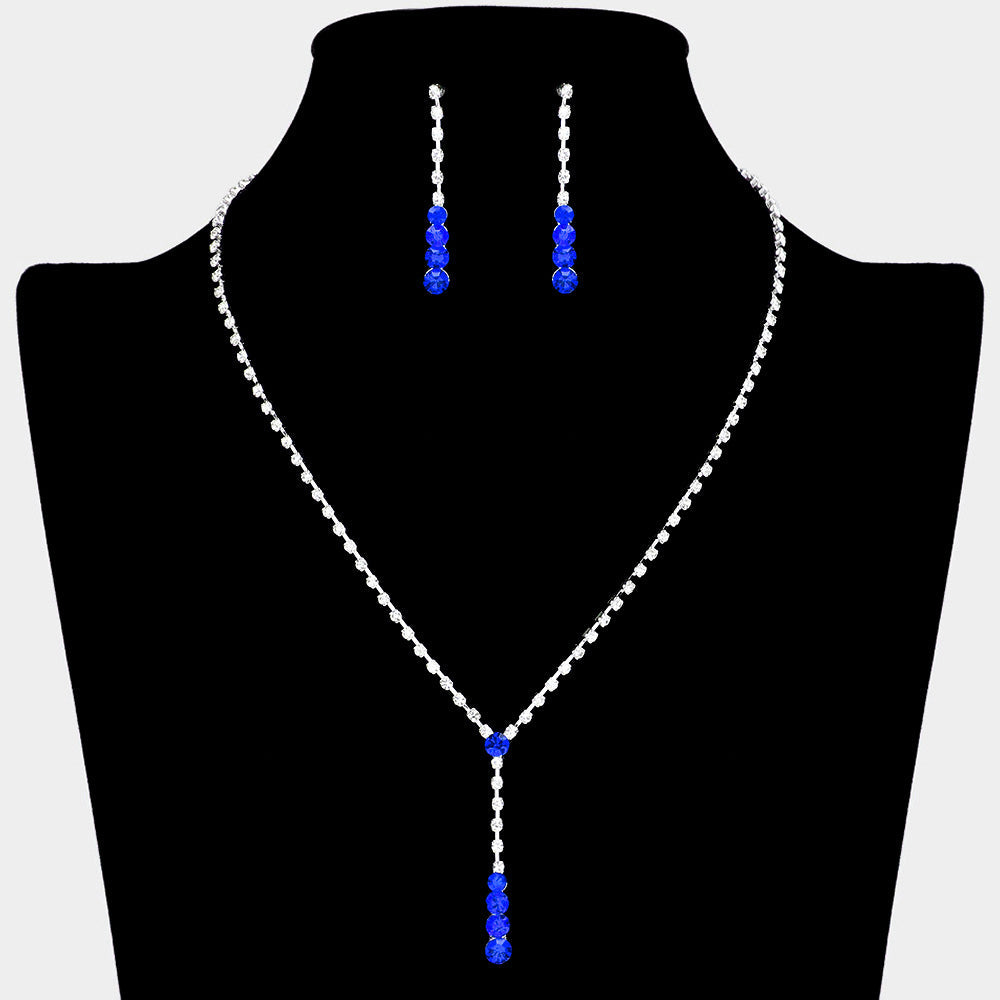 Round Stone Accented Rhinestone Paved Y Necklace