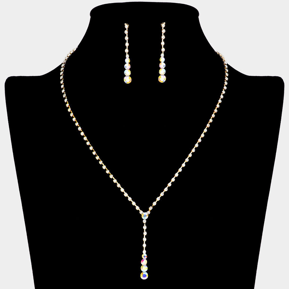 Round Stone Accented Rhinestone Paved Y Necklace
