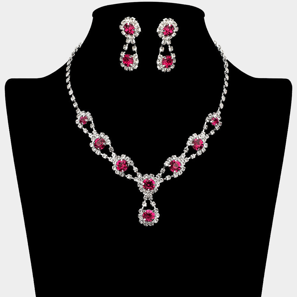 Round Crystal Vine Rhinestone Bib Drop Necklace