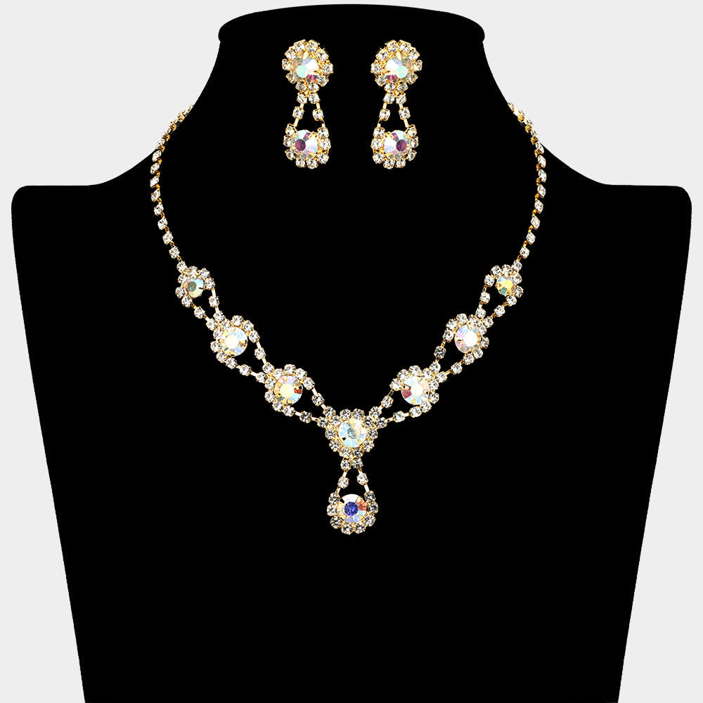 Round Crystal Vine Rhinestone Bib Drop Necklace