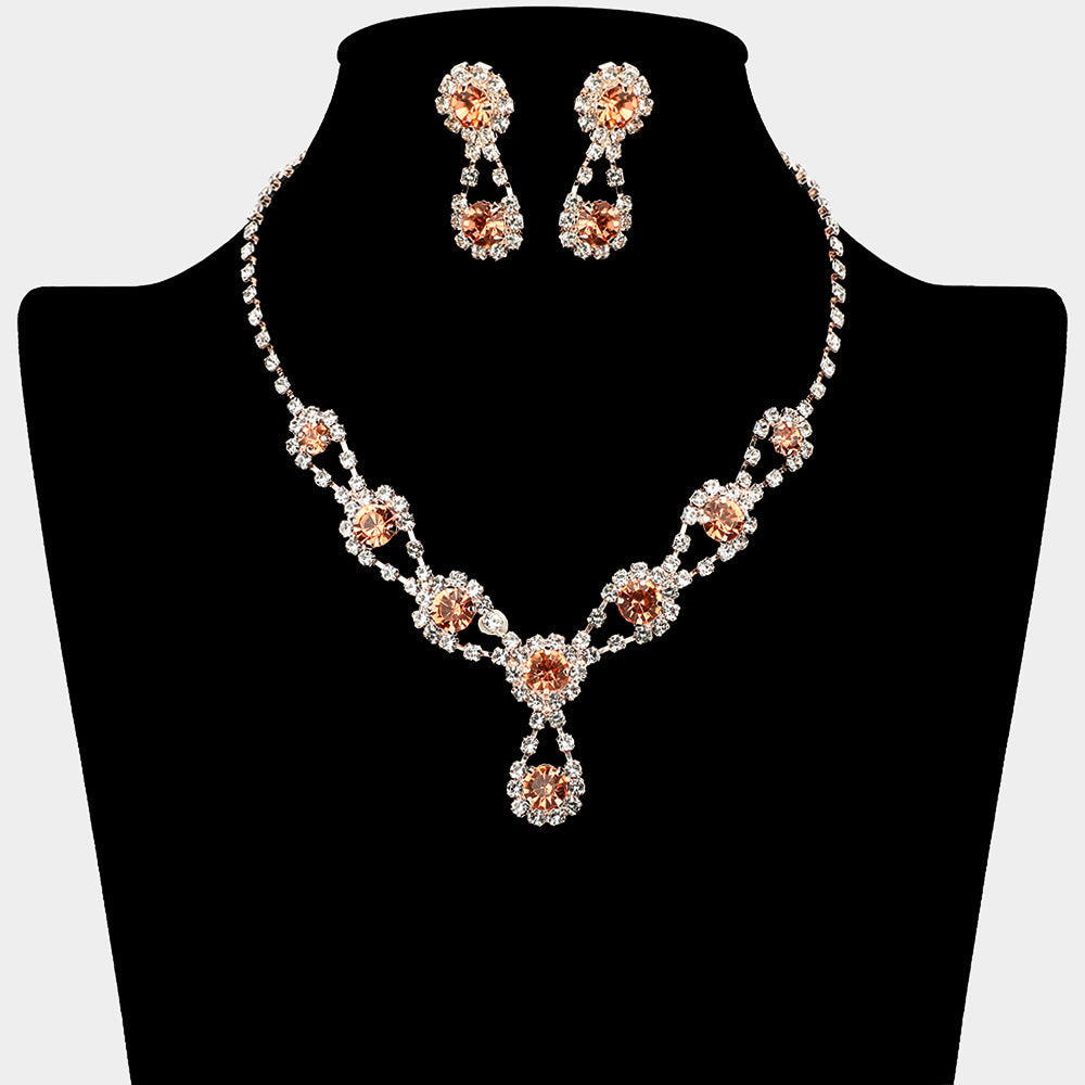 Round Crystal Vine Rhinestone Bib Drop Necklace