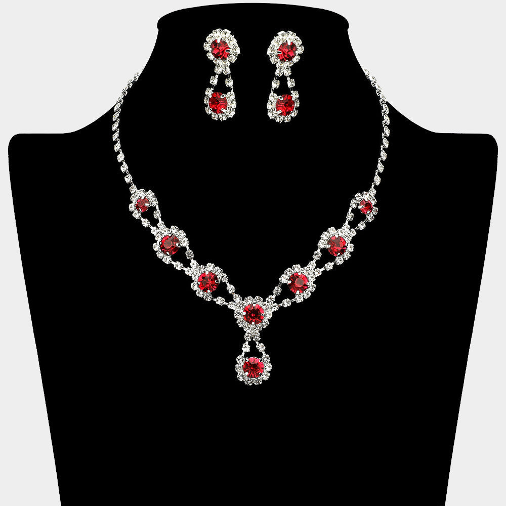 Round Crystal Vine Rhinestone Bib Drop Necklace