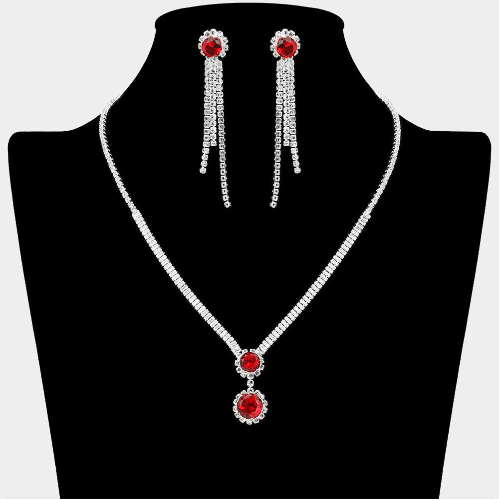 Round CZ Stone Cluster Pointed Rhinestone Paved Necklace