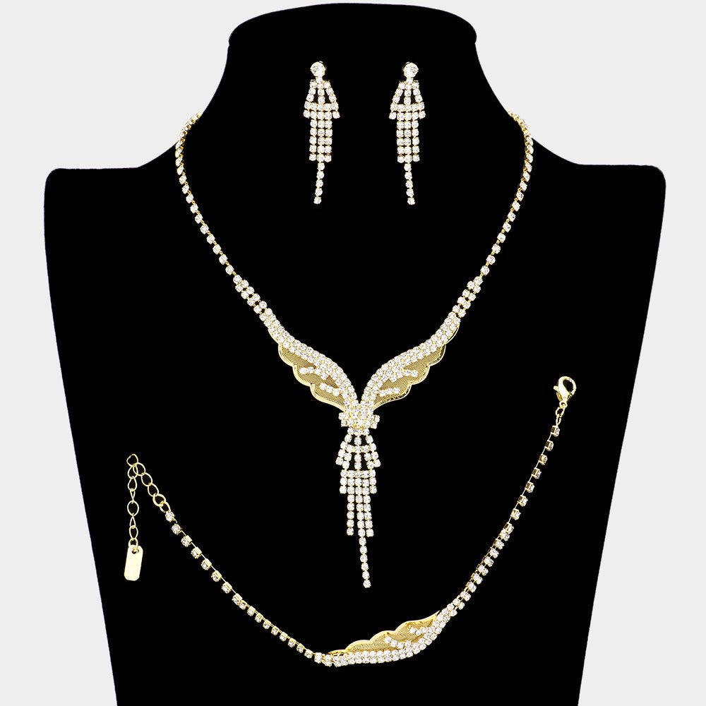 Dropped Rhinestone Necklace Jewelry Set