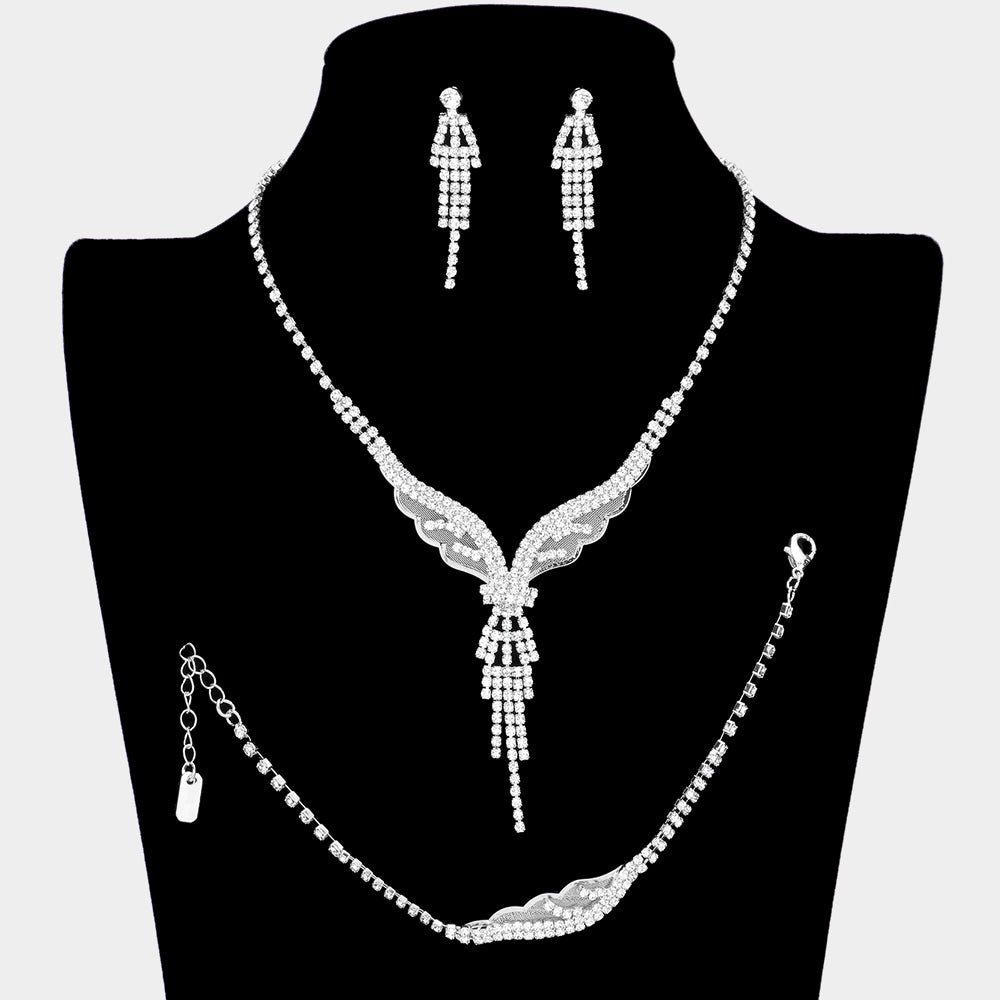 Dropped Rhinestone Necklace Jewelry Set