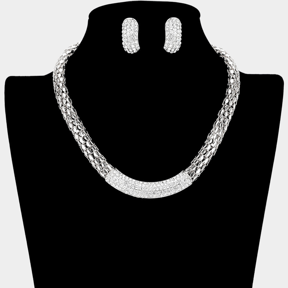 Crystal Rhinestone Metal Mesh Necklace