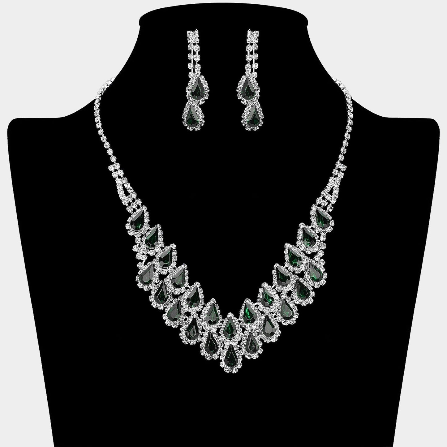Crystal Rhinestone Teardrop Cluster Necklace