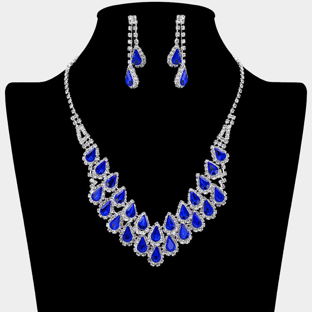 Crystal Rhinestone Teardrop Cluster Necklace
