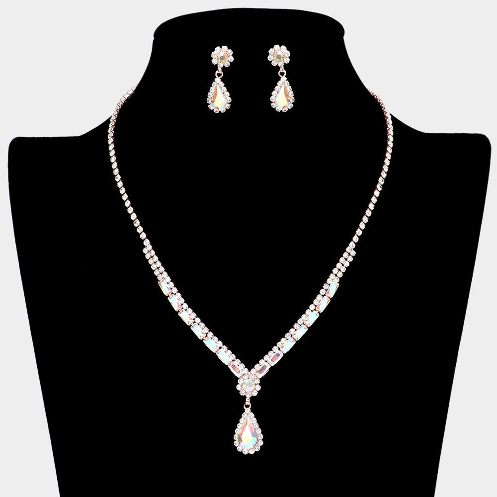 Teardrop Stone Accented Rhinestone Necklace