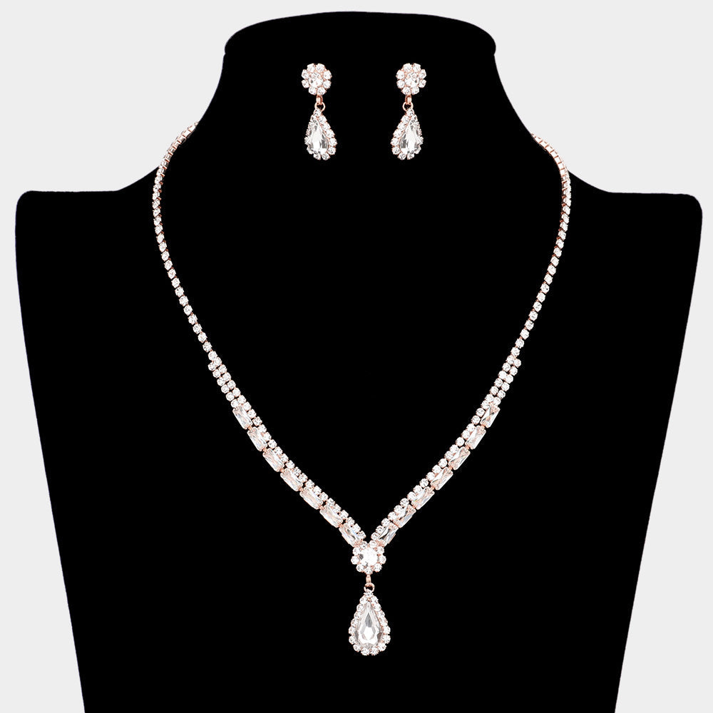 Teardrop Stone Accented Rhinestone Necklace