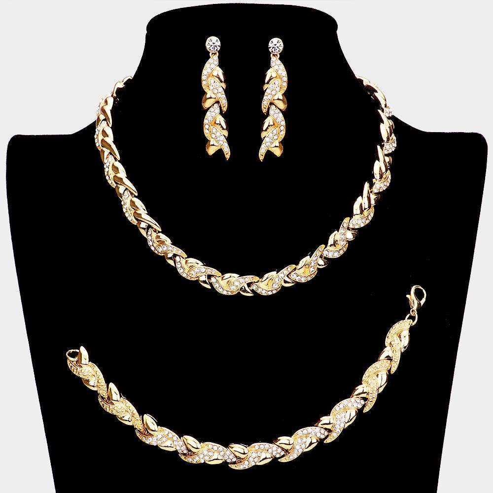 Juego de joyas de collar trenzado con adornos de diamantes de imitación - 3 piezas