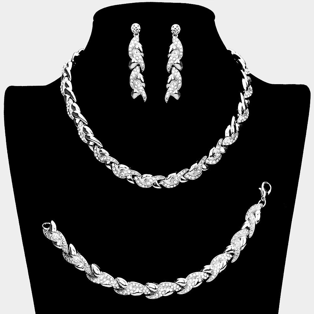 Juego de joyas de collar trenzado con adornos de diamantes de imitación - 3 piezas