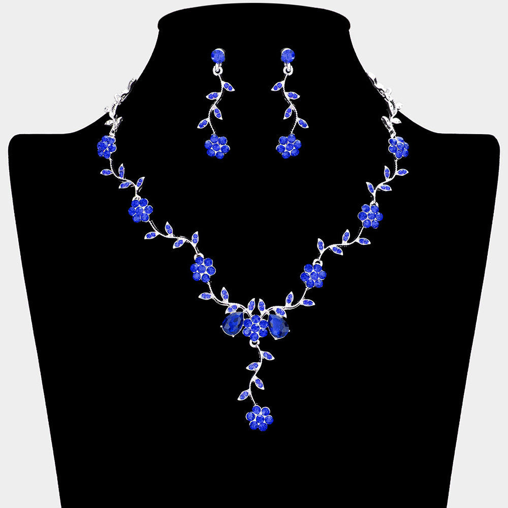 Flower Leaf Cluster Vine Rhinestone Necklace