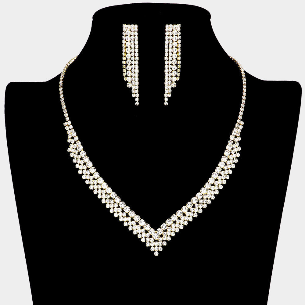 V Shaped Rhinestone Necklace