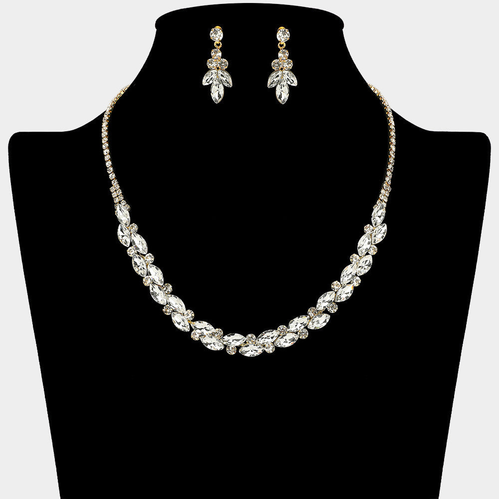 Round Marquise Stone Cluster Rhinestone Necklace