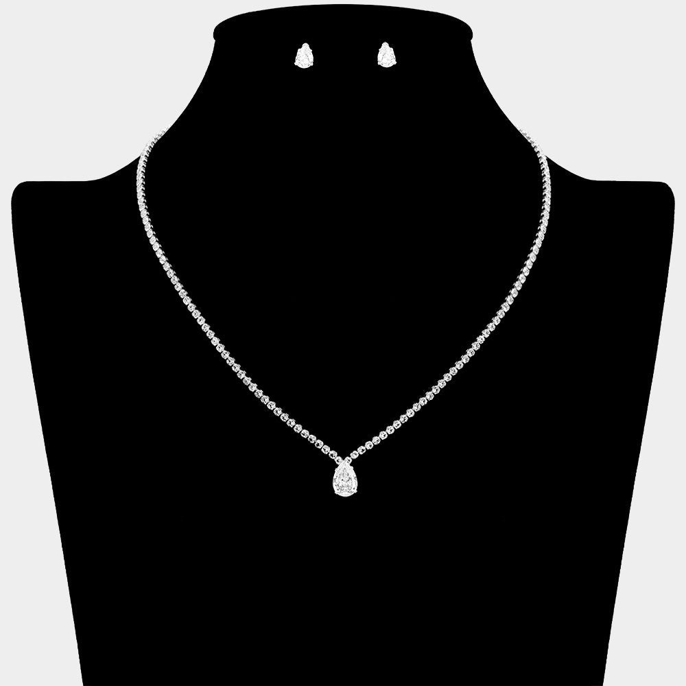 Teardrop CZ Stone Cluster Pendant Necklace