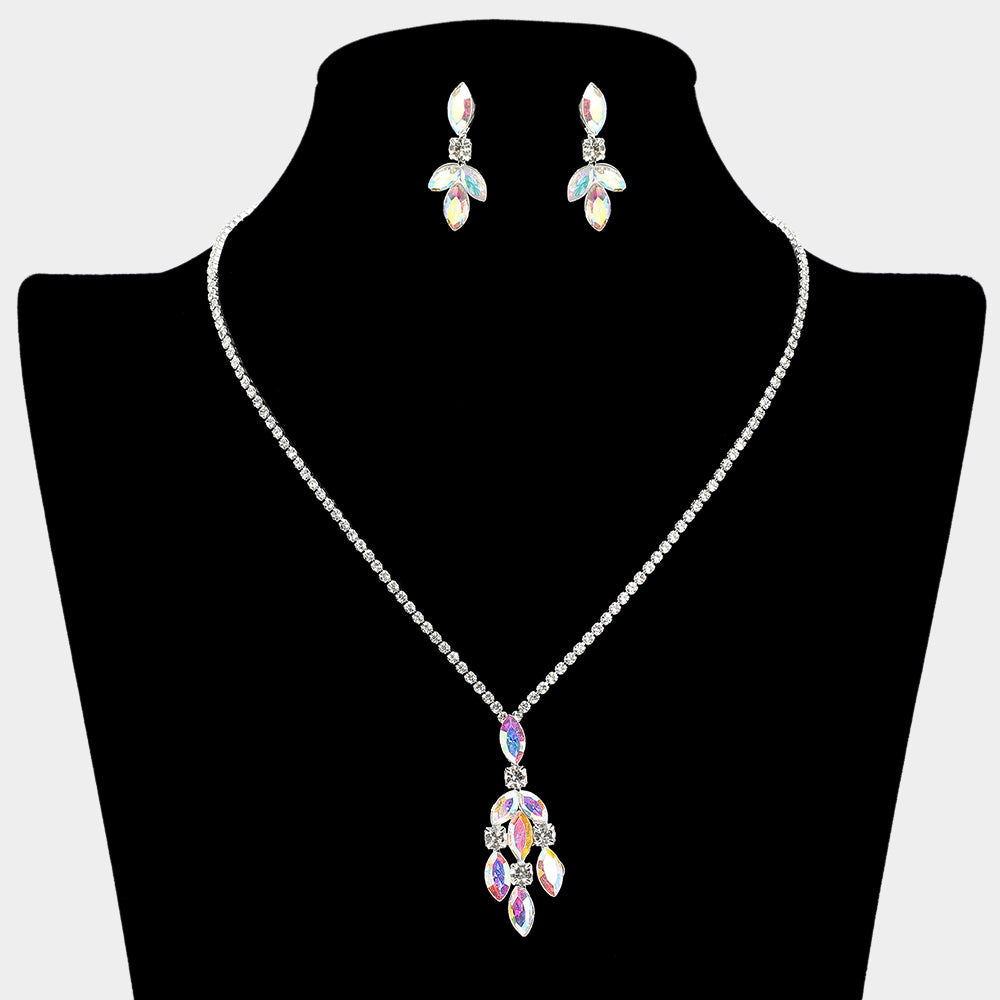 Marquise Stone Cluster Pendant Rhinestone Paved Necklace