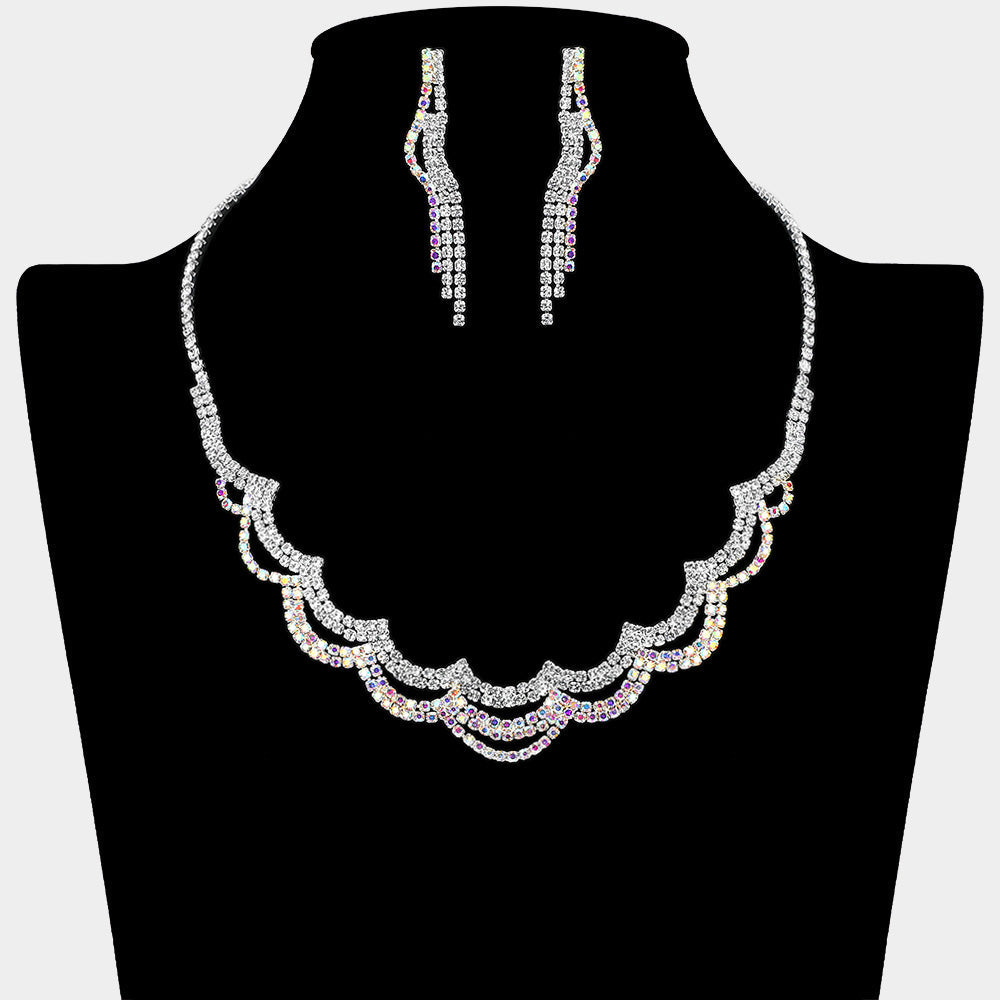 Rhinestone Paved Layered Scallop Necklace
