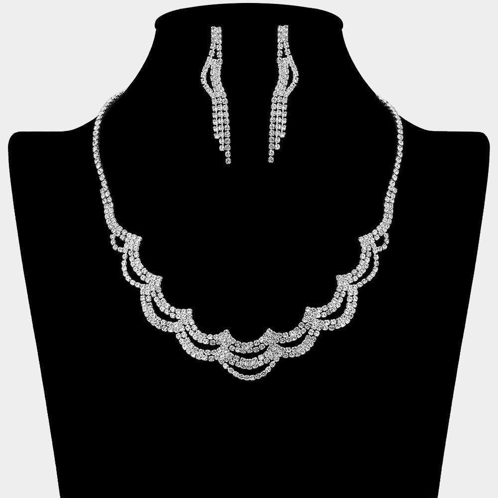 Rhinestone Paved Layered Scallop Necklace