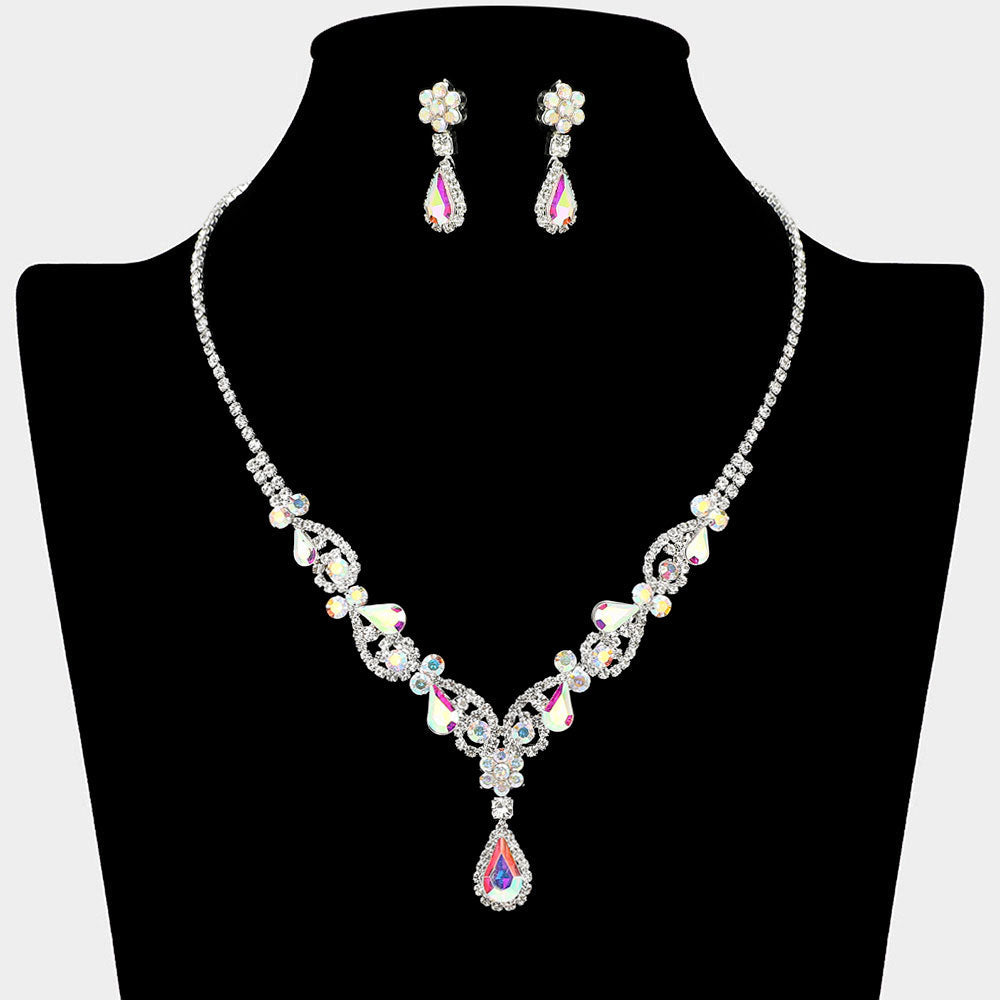 Teardrop Stone Cluster Accent Rhinestone Paved Y Shape Necklace