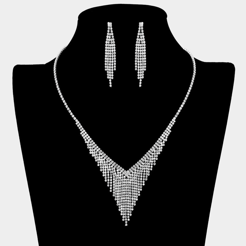 Triangular Rhinestone Paved Cascading Necklace