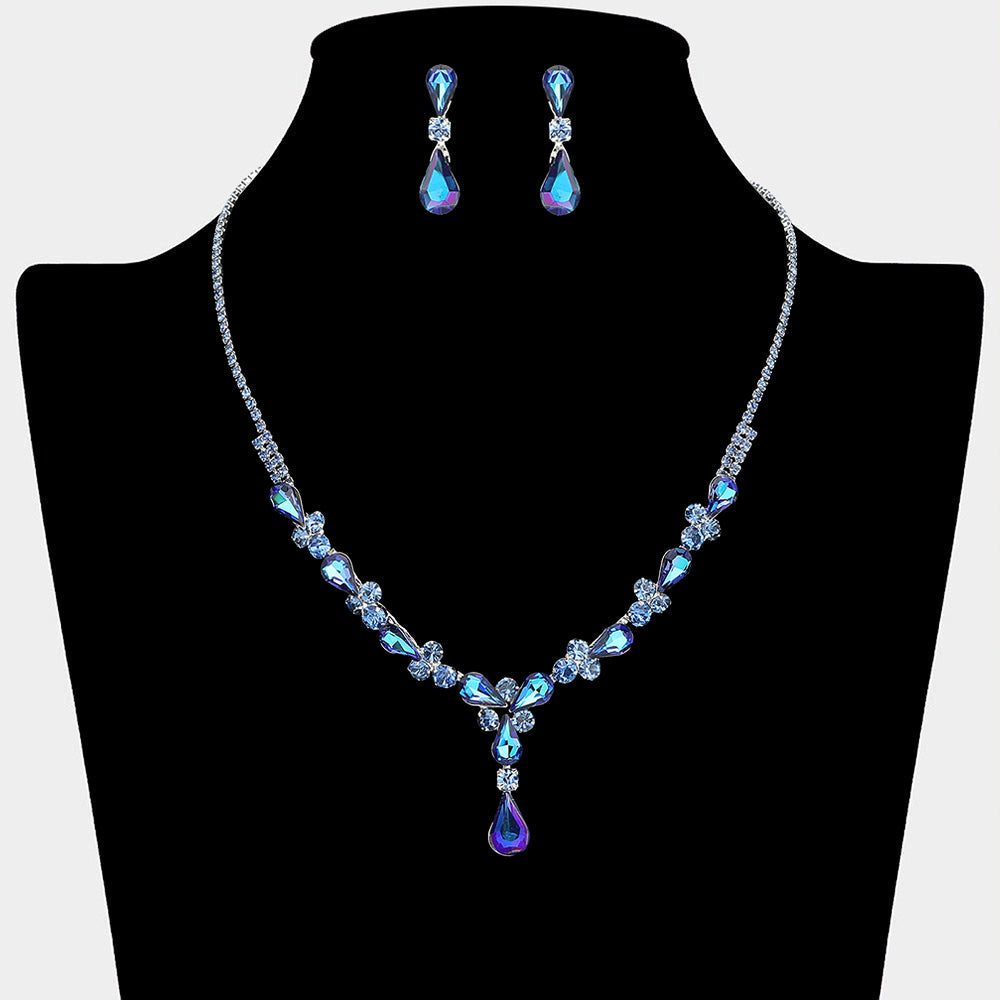 Teardrop Round Stone Cluster Embellished Rhinestone Paved Necklace