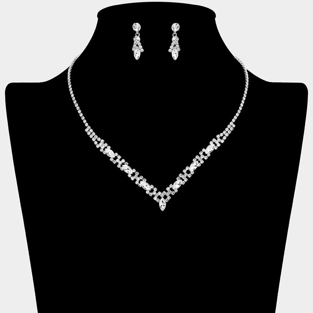 Marquise Stone Cluster Rhinestone Paved V Shape Necklace