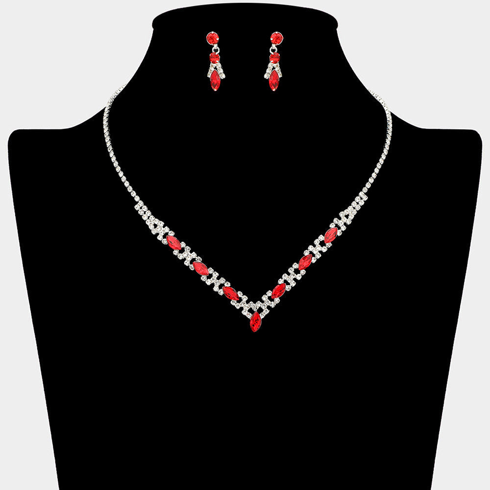 Marquise Stone Cluster Rhinestone Paved V Shape Necklace