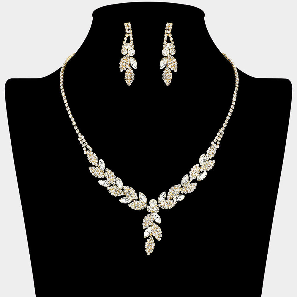 Leaf Rhinestone Paved Necklace