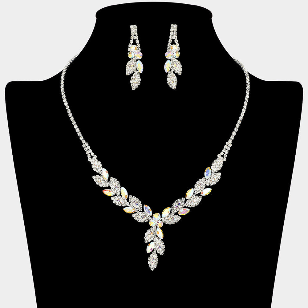 Leaf Rhinestone Paved Necklace