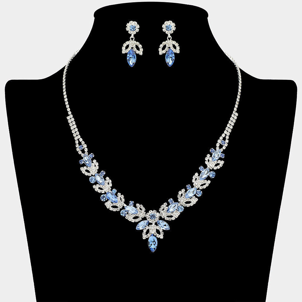 Marquise Stone Cluster Leaf Drop Rhinestone Paved Necklace