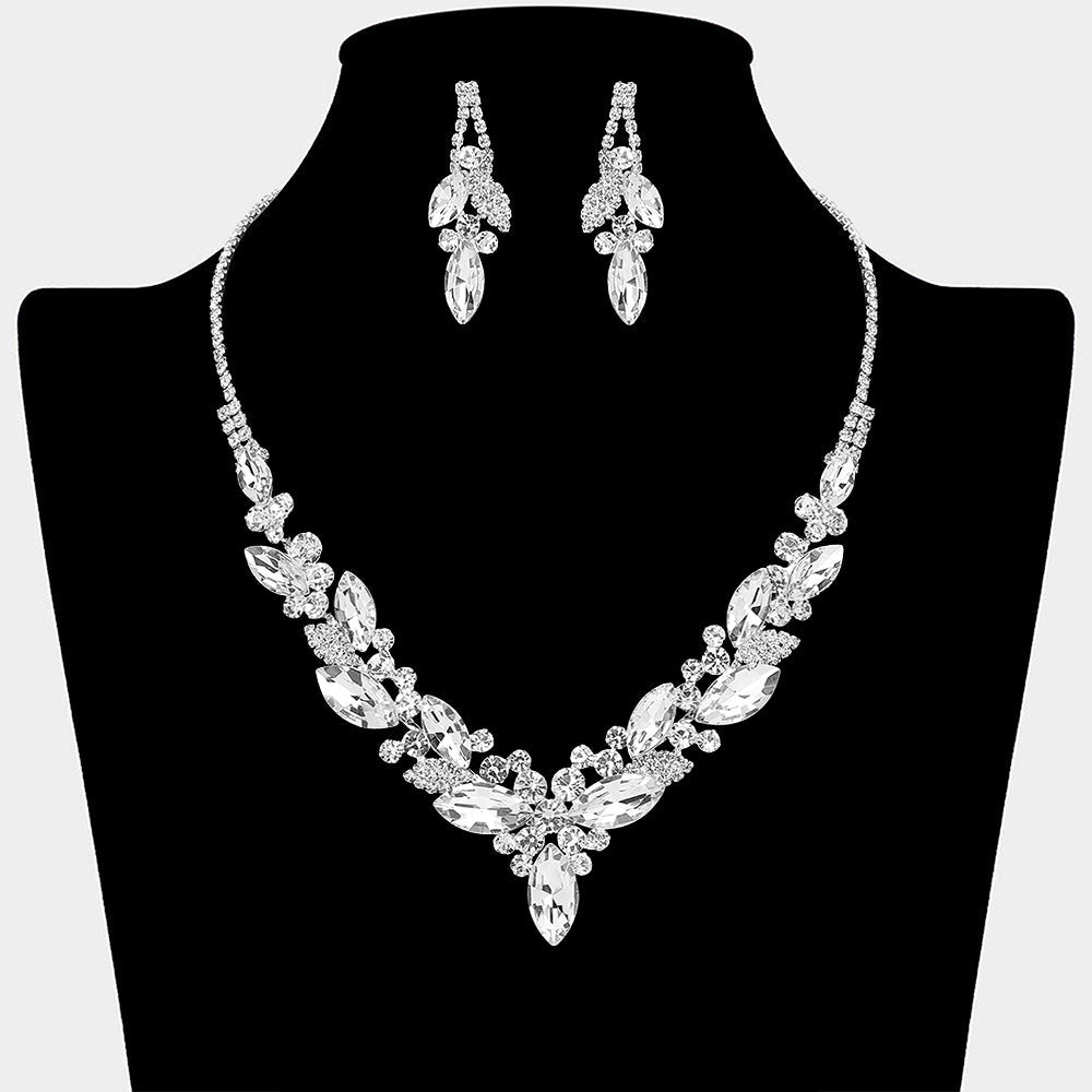 Marquise Stone Cluster Embellished Necklace