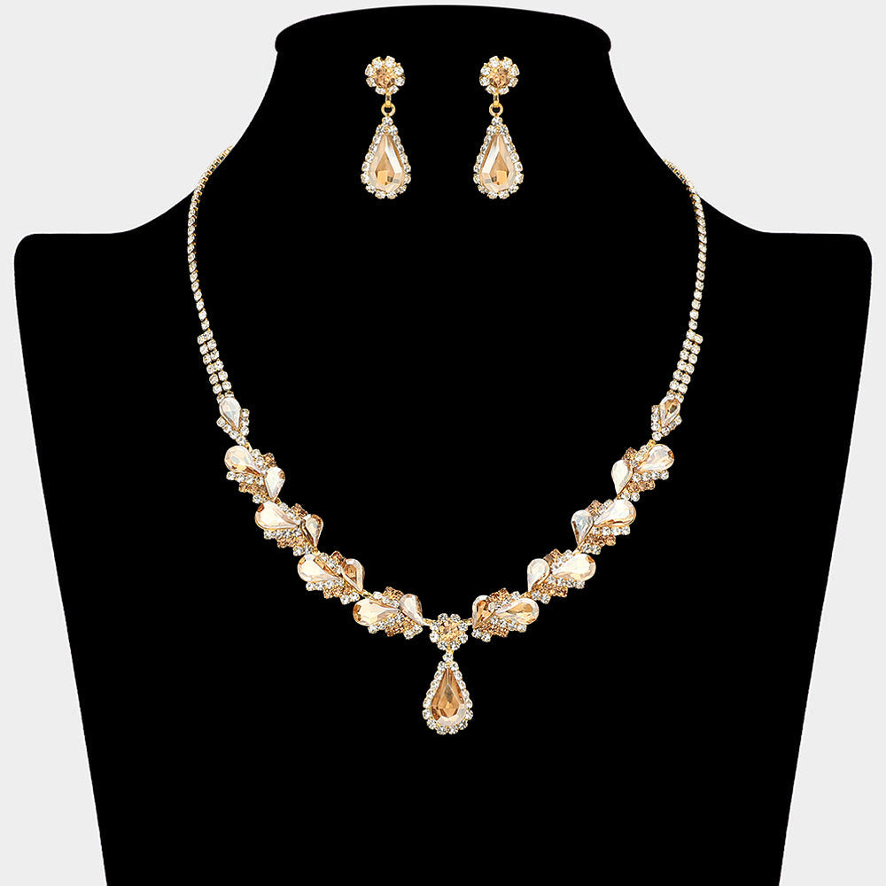 Teardrop Stone Pendant Accent Marquise Flower Stone Cluster Embellished Necklace