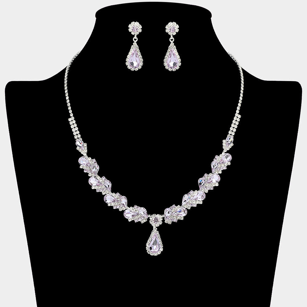 Teardrop Stone Pendant Accent Marquise Flower Stone Cluster Embellished Necklace