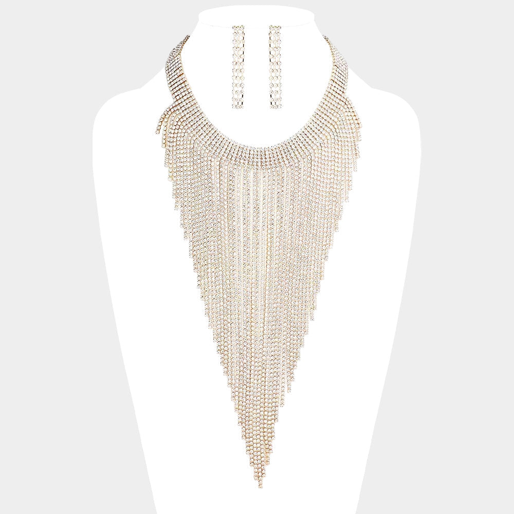 Rhinestone Pave Fringe Choker Necklace