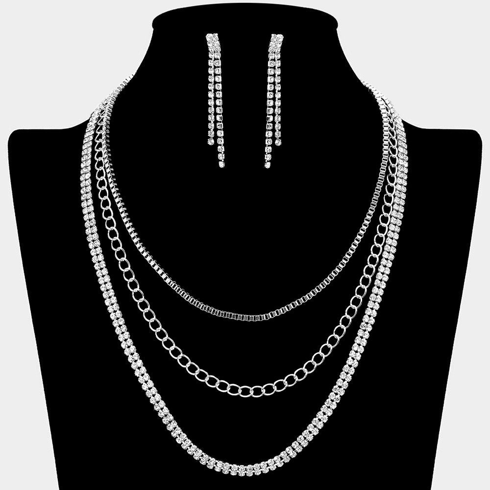 CZ Stone Paved Chain Layered Necklace
