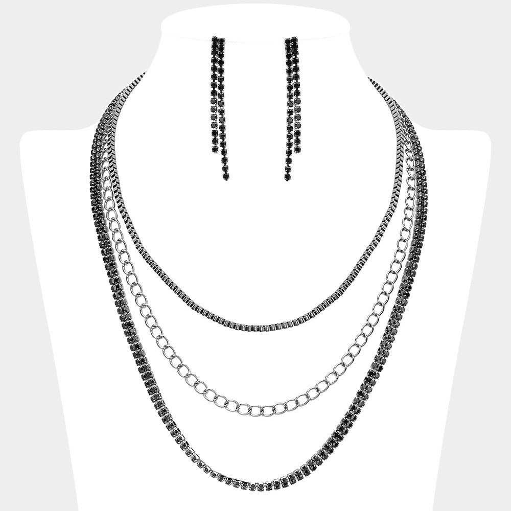 CZ Stone Paved Chain Layered Necklace