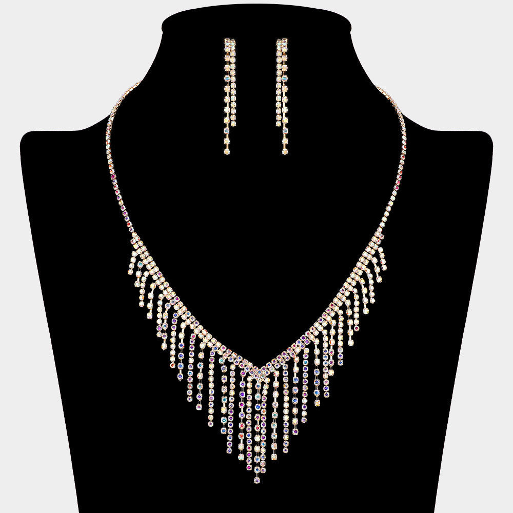 Cascading Fringe Rhinestone Necklace